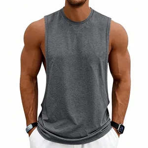 Close-up of a men's gray sleeveless gym vest for fitness and basketball training.