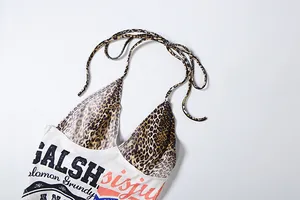 Slim fit women's halter top with leopard straps and graphic letter print detail