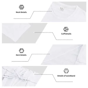 Detalles del conjunto deportivo de algodón blanco con escote, puños y cintura elástica.