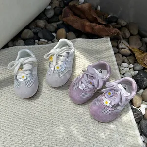 Toddler Girls Breathable Mesh Sneakers Sweet Flower Decor Soft Sole Walking Shoes Casual Kids Sport Shoes For Summer Spring