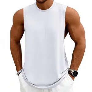 Men's loose white fitness muscle tank top perfect for gym training and basketball