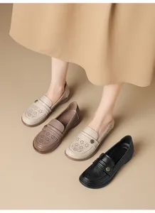 Breathable hollow-out loafers for women featuring soft soles and delicate floral detail