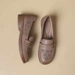 Soft sole women's loafers featuring breathable hollow-out design and rose ornament