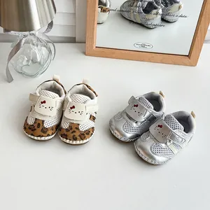 Summer Baby Prewalker Shoes Soft Sole Breathable Mesh Synthetic Leather Leopard Silver Infant First Walker Toddler Footwear