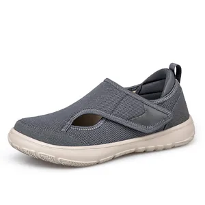 Chaussures de marche en maille respirante pour hommes avec coupe large et velcro