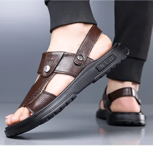 Hochwertige Herren-Sandalen aus braunem Echtleder mit weicher rutschfester Sohle