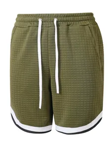 Front view of olive green men's waffle texture athletic shorts with white drawstring
