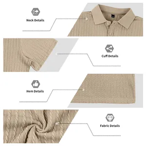 Primer plano del tejido jacquard texturizado y detalles de diseño del polo para hombre