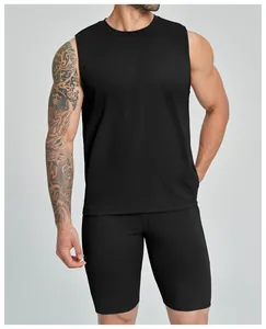 Men's premium athletic black sleeveless gym tank top for sports and outdoor tennis