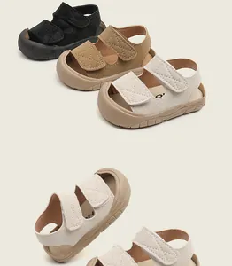 Toddler soft sole sandals with double Velcro straps and closed toe protection