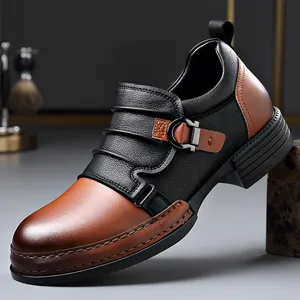 Men British Style Retro Martin Boots Low Top Leather Color Block Side Zipper Buckle Motorcycle Boots Casual Short Boots