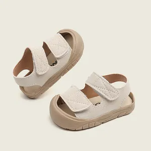 Toddler walking sandals with soft soles and dual Velcro straps for summer beach wear