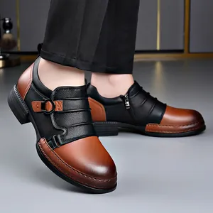 Men's vintage British style leather boots with side zipper and two-tone design