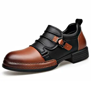 Men's British style retro low-top leather boots with buckle strap detail