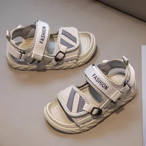 Lightweight boys' breathable summer sandals in grey with adjustable Velcro straps