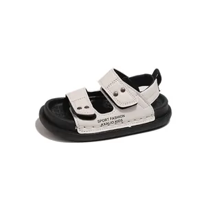 Bequeme schwarz-weiße Kinder-Strandsandalen mit verstellbaren Klettverschluss-Riemen