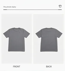 Gedetailleerd voor- en achteraanzicht van het grijze sport T-shirt met ronde hals
