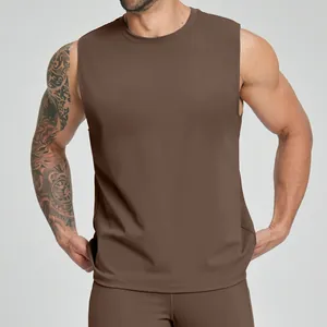Men's Quick Dry Sports Tank Top Slim Fit Sleeveless Gym Fitness Vest Nylon Spandex Round Neck Athletic Top for Tennis Yoga