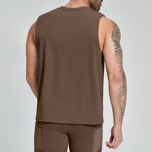 Men's chocolate brown athletic sleeveless tank top for gym training and outdoor sports