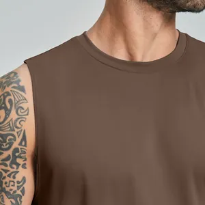 Men's athletic sleeveless tank top in coffee brown, breathable vest for gym and tennis sports