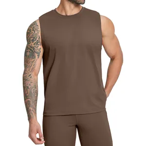 High-quality brown athletic sleeveless tank top for men gym and outdoor sports