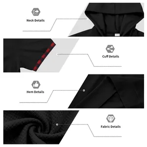 Détails visuels du t-shirt à capuche en maille gaufrée noire avec poignets contrastés