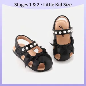 Baby Mädchen Lauflernschuhe Sommer Schleife Sandalen Mikrofasereder Weiche Sohle Rutschfest Hohl Prinzessin Schuhe Mit Künstlicher Perle