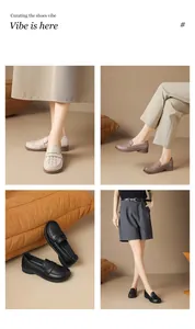 Detailed view of women's hollow-out soft leather loafers in multiple colors