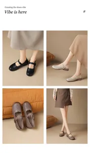 Retro perforated leather Mary Jane shoes with soft soles for women in earthy colors