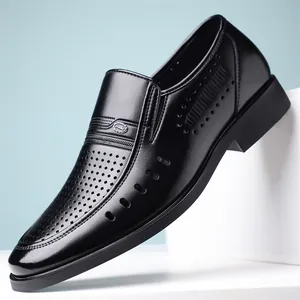 Elegantes zapatos de vestir negros clásicos para hombre con diseño hueco y transpirable