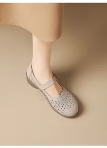 Vintage hollow-out Mary Jane shoes with breathable design and soft sole for summer comfort.