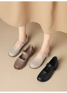 Detailed view of hollow-out breathable Mary Jane shoes in multiple colors.
