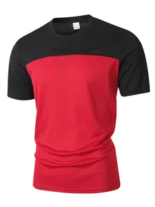 Detailansicht des rot-schwarzen, atmungsaktiven Herren-Mesh-T-Shirts mit Rundhals