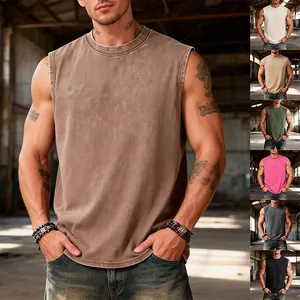 Macro view of vintage washed texture on heavy cotton sleeveless tank tops for men