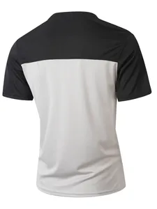Rückansicht von atmungsaktivem Herren-T-Shirt mit Schwarz-Grau-Farbblock-Design