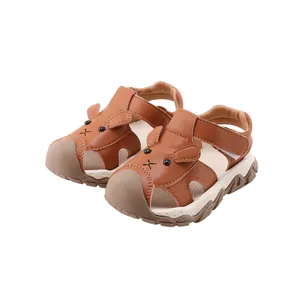 Sandales enfant marron motif chien, semelle épaisse antidérapante et design respirant