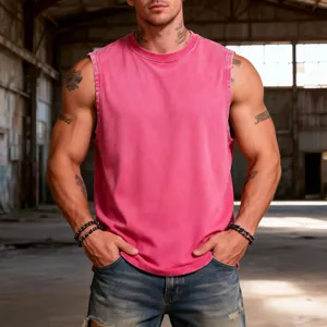Vintage washed pink men's heavy cotton sleeveless gym vest in a relaxed oversized fit.