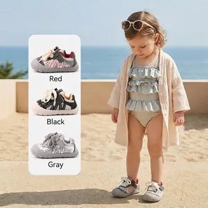 Modische atmungsaktive Mesh-Sneaker für Kleinkinder Mädchen in Rot Schwarz und Grau