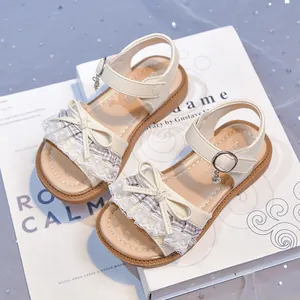 Girls Summer Lace Bow Princess Sandals Soft Sole Open Toe Elegant Beach Shoes Non-Slip Comfortable Fashion Kids Footwear