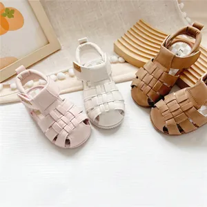 Comfortable summer children's leather sandals featuring closed-toe design and adjustable velcro straps