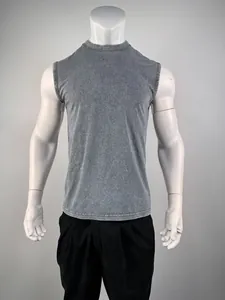 Men's vintage acid-wash cotton muscle tank top with a relaxed fit for gym or casual wear.