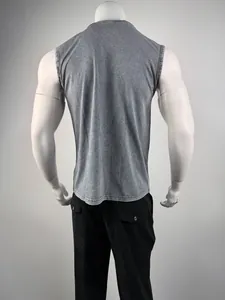 Back view of men's vintage washed heavy cotton tank top with acid wash texture