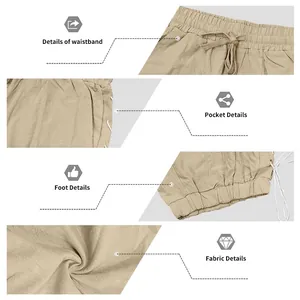 Macro view of linen fabric and drawstring waistband details for men's casual pants