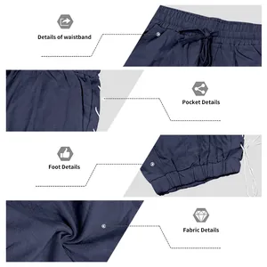 Detail collage of men's linen shorts showing waistband, pocket, hem, and fabric.