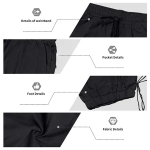 Detailed shots of men's black linen cropped pants waistband, pocket, and fabric texture