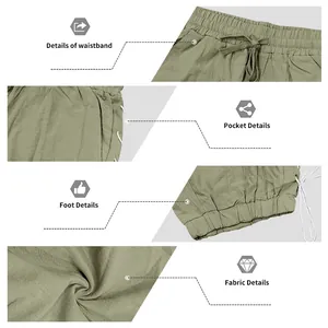 Detailed view of men's olive green linen cropped pants showing waistband and fabric