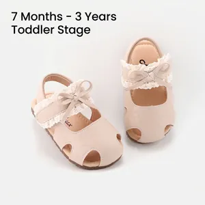Baby Meisjes Prinses Sandalen Microvezel Leer Loopschoenen Strik Kant Holle Anticollisie Strand Peuter Schoenen