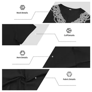 Detailed macro shots of lightweight linen t-shirt featuring rune print on V-neck and fabric texture
