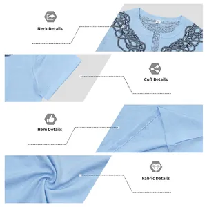 Detail view of the neck, cuff, hem and slub linen fabric on a men's rune print V-neck shirt