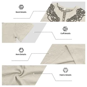 Detailed close-ups of the neck, cuffs, hem and slub linen fabric on this men's shirt